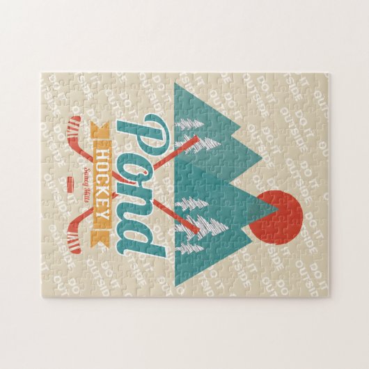 Retro Pond Hockey doet het buiten Legpuzzel (Horizontaal)