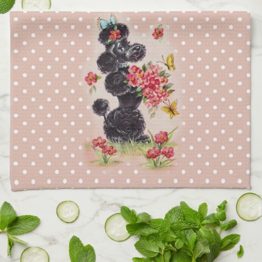 Retro Poodle Bubble Gum Pink Kitchen Towel Theedoek (Gevouwen)