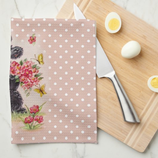 Retro Poodle Bubble Gum Pink Kitchen Towel Theedoek (Quarter Fold)