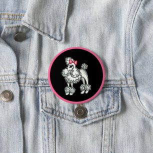 Retro Poodle Knop Ronde Button 7,6 Cm