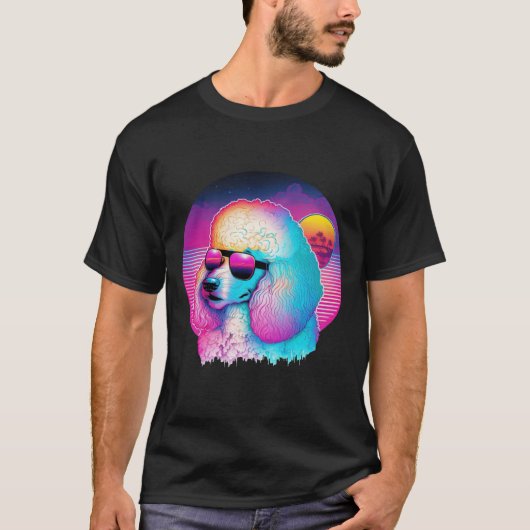 Retro Poodle Synthwave Nights T-shirt (Voorkant)