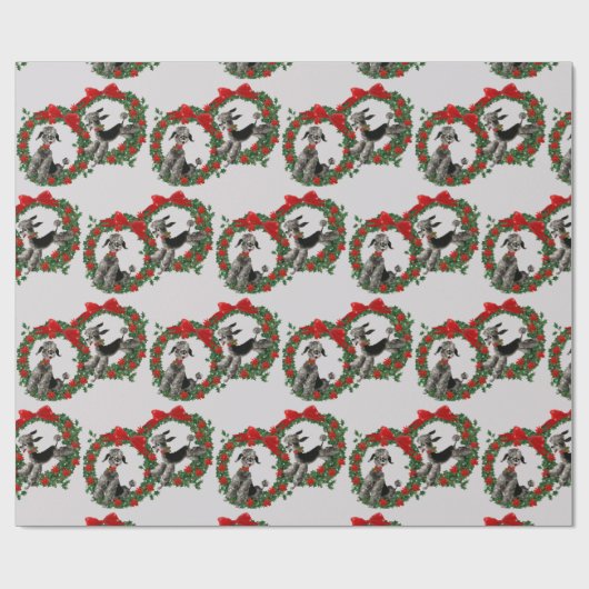 Retro Poodles in Wreaten Kerstmis Cadeaupapier (Vlak)