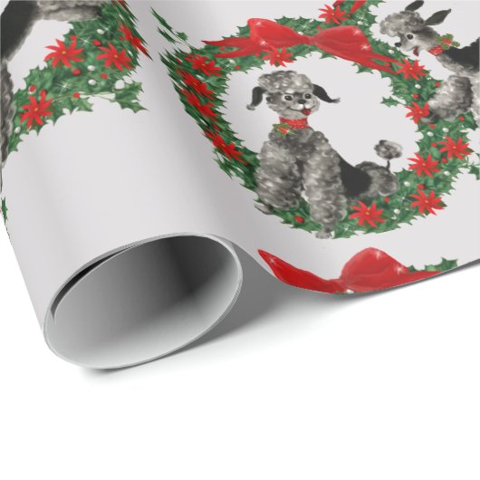Retro Poodles in Wreaten Kerstmis Cadeaupapier (Rol Hoek)