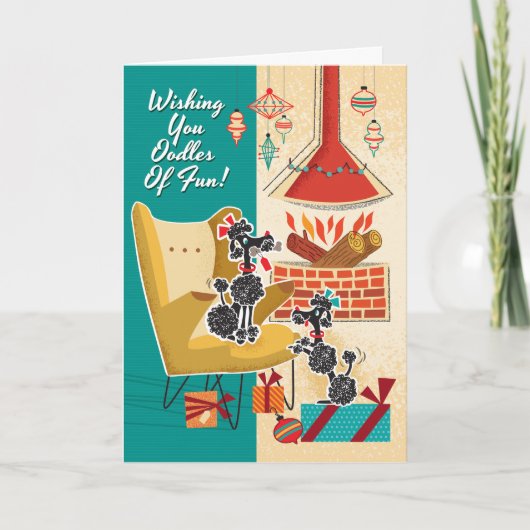 Retro Poodles Kerstkaart Feestdagen Kaart (Voorkant)