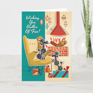 Retro Poodles Kerstkaart Feestdagen Kaart