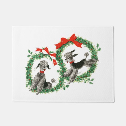 Retro Poodles met kerstopening Deurmat (Voorkant)