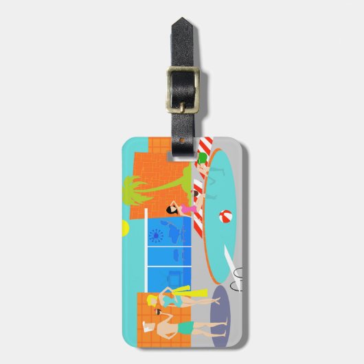 Retro Pool Party Bagagelabel (Voorkant verticaal)