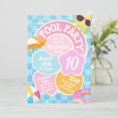 Retro Pool Party Birthday Uitnodiging (Staand voorkant)