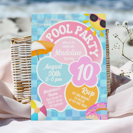 Retro Pool Party Birthday Uitnodiging