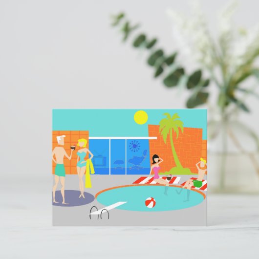 Retro Pool Party Briefkaart (Staand voorkant)