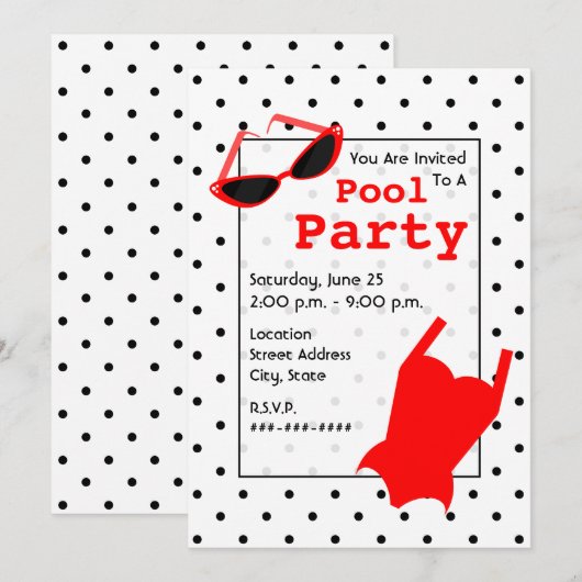 Retro Pool Party - Cat Eye Sunbril Red Swimsuit Kaart (Voorkant / Achterkant)