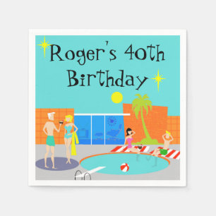  Retro Pool Party Disposable Napkins Servet