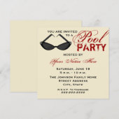 Retro Pool Party Invitation Cat Eye Sunbril Kaart (Voorkant / Achterkant)