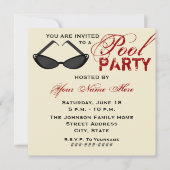 Retro Pool Party Invitation Cat Eye Sunbril Kaart (Voorkant)