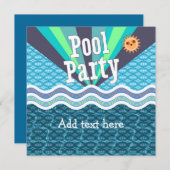 Retro Pool Party Invitation Kaart (Voorkant / Achterkant)