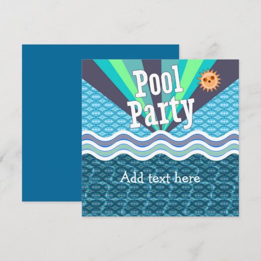 Retro Pool Party Invitation Kaart (Voorkant / Achterkant)
