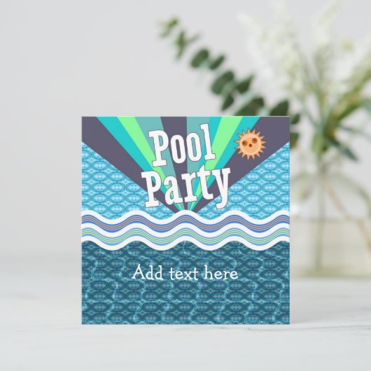 Retro Pool Party Invitation Kaart (Staand voorkant)