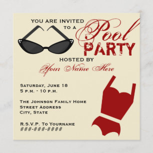 Retro Pool Party Invitation Swimsuit & zonnebrille Kaart