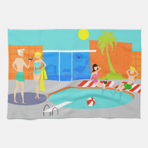 Retro Pool Party Kitchen Towel Theedoek
