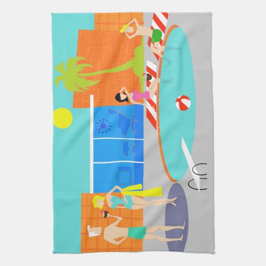 Retro Pool Party Kitchen Towel Theedoek (Verticaal)