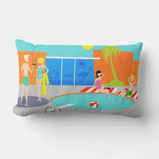 Retro Pool Party Lumbar Pillow Kussen (Voorkant)