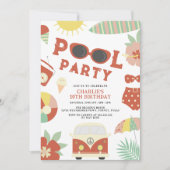 Retro Pool Party Modern Meisje Verjaardag Kaart (Voorkant)