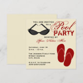 Retro Pool Party nodigt Teenslippers en zonnebrill Kaart (Voorkant / Achterkant)