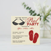 Retro Pool Party nodigt Teenslippers en zonnebrill Kaart (Staand voorkant)