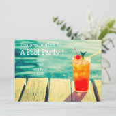 Retro Pool Party Oranje cocktail Kaart (Staand voorkant)