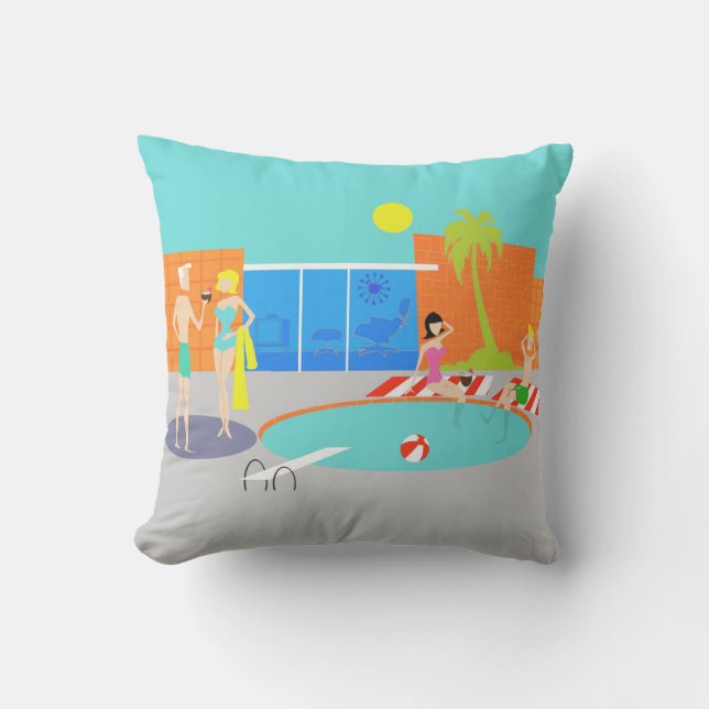 Retro Pool Party Outdoor Pillow Buitenkussen (Voorkant)