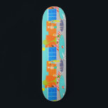 Retro Pool Party Skateboard<br><div class="desc">Kom binnen! Het water is prima. Deze Retro Pool Party Skateboard is uitgerust met een levendige, cartoon tekening van een leuk en geavanceerd poolfeest. Het moderne design in het midden van de eeuw draait rond een rond zwembad op een grote, grijze, betonnen terrasse aarde. Het zwembad is gevuld met turkooiswater....</div>