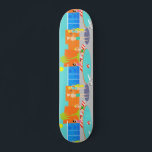 Retro Pool Party Skateboard<br><div class="desc">Kom binnen! Het water is prima. Deze Retro Pool Party Skateboard is uitgerust met een levendige, cartoon tekening van een leuk en geavanceerd poolfeest. Het moderne design in het midden van de eeuw draait rond een rond zwembad op een grote, grijze, betonnen terrasse aarde. Het zwembad is gevuld met turkooiswater....</div>
