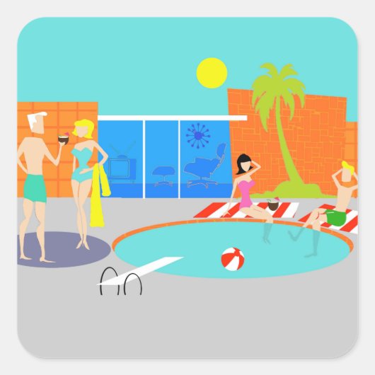 Retro Pool Party Stickers (Voorkant)