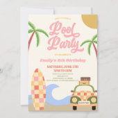 Retro Pool Party Surven Board Roze Verjaardagsfees Kaart (Voorkant)