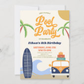 Retro Pool Party Surven Board Verjaardagsfeest Kaart (Voorkant)