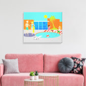 Retro Pool Party Uitgerekte Canvas Print (Insitu (Woonkamer))