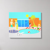 Retro Pool Party Uitgerekte Canvas Print