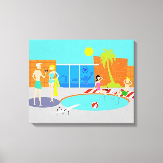 Retro Pool Party Uitgerekte Canvas Print (Voorkant)