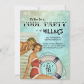 Retro Pool Party-uitnodiging Kaart (Voorkant)