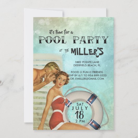 Retro Pool Party-uitnodiging Kaart (Voorkant)