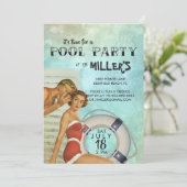 Retro Pool Party-uitnodiging Kaart (Staand voorkant)