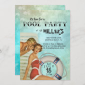 Retro Pool Party-uitnodiging Kaart (Voorkant / Achterkant)