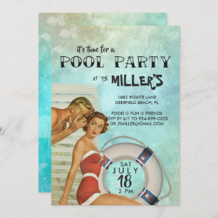Retro Pool Party-uitnodiging Kaart
