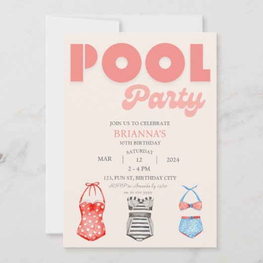 Retro Pool Party Vrouwen Zomer Verjaardag Kaart (Voorkant)