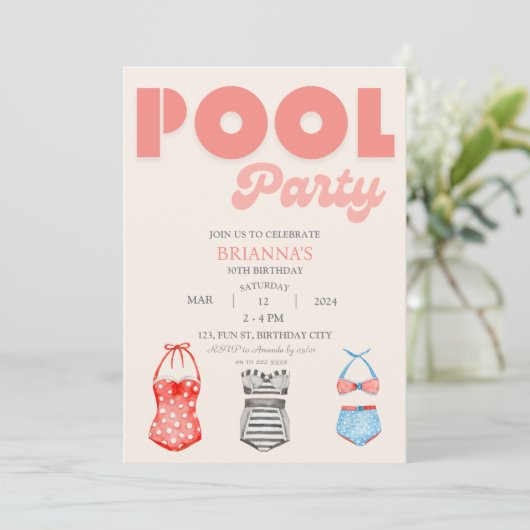 Retro Pool Party Vrouwen Zomer Verjaardag Kaart (Staand voorkant)