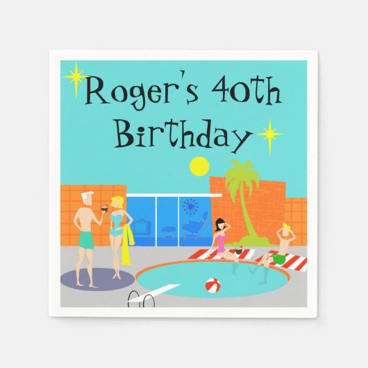 Retro Pool Party Wegwerp servetten (Voorkant)