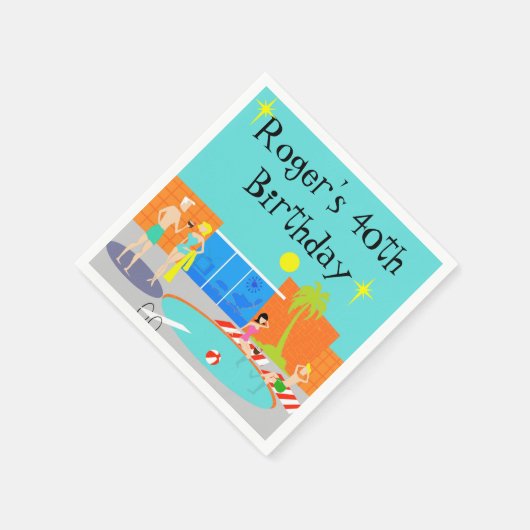 Retro Pool Party Wegwerp servetten (Hoek)