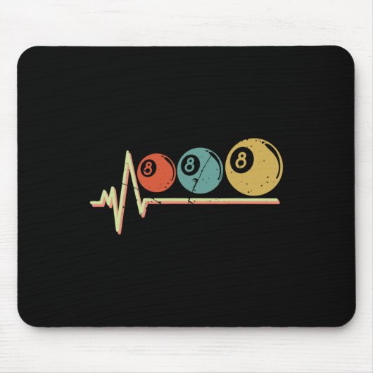 Retro Pool Player Gift Biljart LL Heartbeat Muismat (Voorkant)
