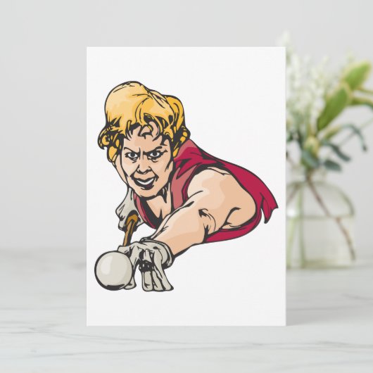 Retro Pool Speler  Biljart Sport Kaart (Staand voorkant)