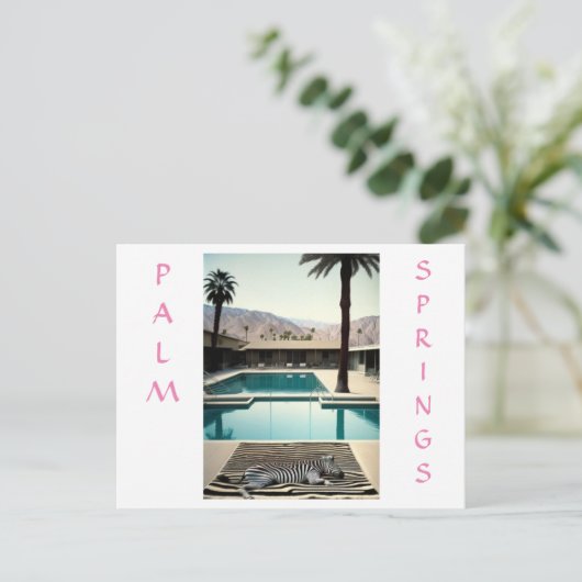 Retro Poolside Zebra Theme Vakantie Personaliseren Briefkaart (Staand voorkant)